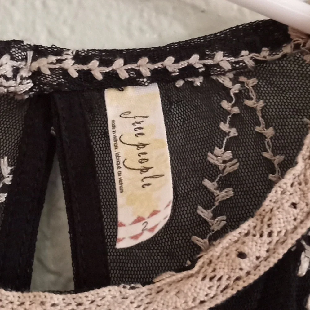 Free People Bohemian Lace Embroidered Coquette Girl Black Cream Feminine Dress - Picture 6 of 7